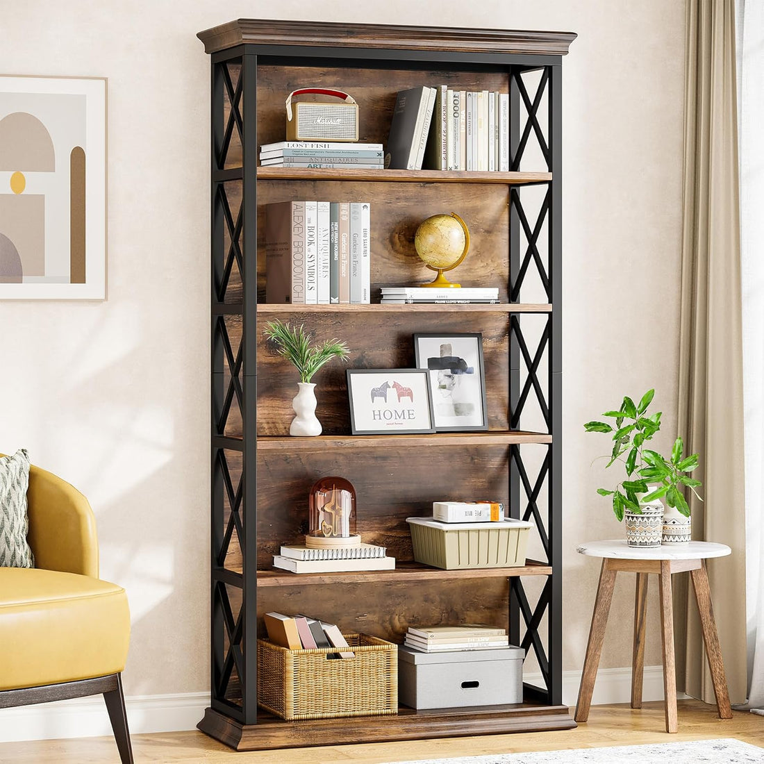 6-Tier Bookcase, 71 Inches Industrial Bookshelves, Floor Standing Display Storage Shelves Tall Bookcase for Home Office, Living Room