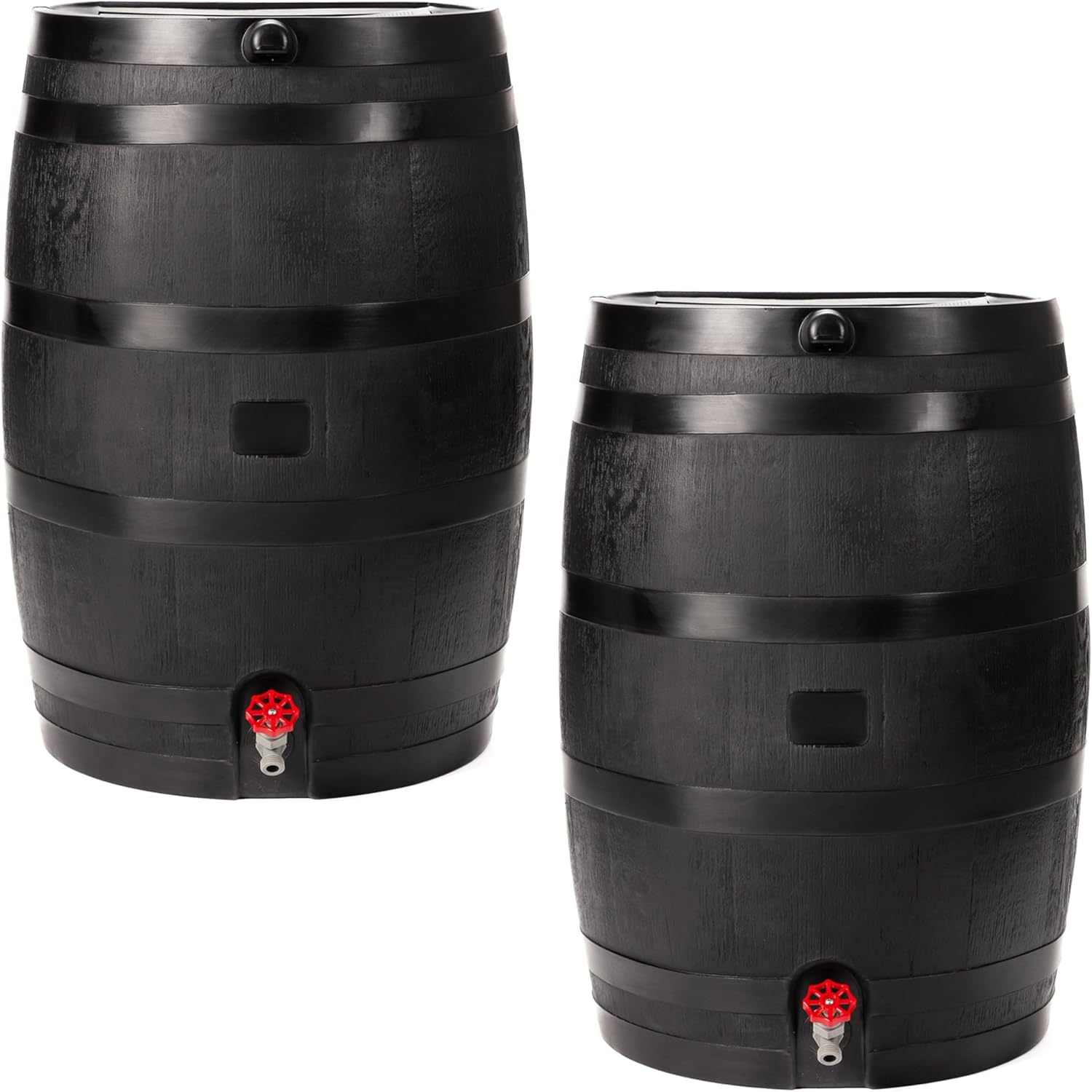 RTS Home Accents 50-Gallon ECO Rain Barrel Made with 100% Recycled Plastic, Flat Back Rain Water Collection Barrel, Black