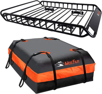 Roof Rack Carrier Basket Universal Rooftop 51" X 36" X 5" + Waterproof Bag 15 Cubic Feet (44" 34" 17"), and Cargo Net with Attachment Hooks, Ratchet Straps