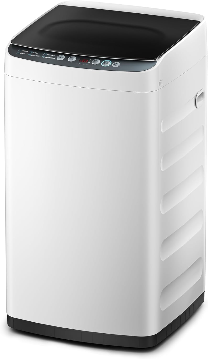 Portable Washer with 6 Cycles, Drum Clean, Quick, Stainless Steel Tub, Transparent Lid, LED Display Washing Machine, White