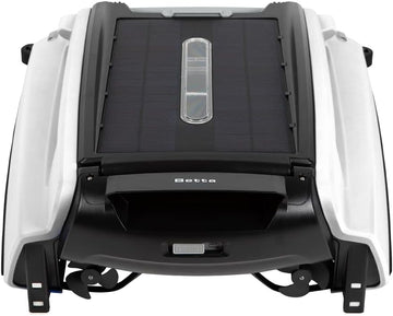 Solar Powered Automatic Robotic Pool Surface Skimmer Cleaner with 30-Hour Continuous Cleaning Battery Power and Re-Engineered Twin Salt Chlorine Tolerant Motors (Blue)