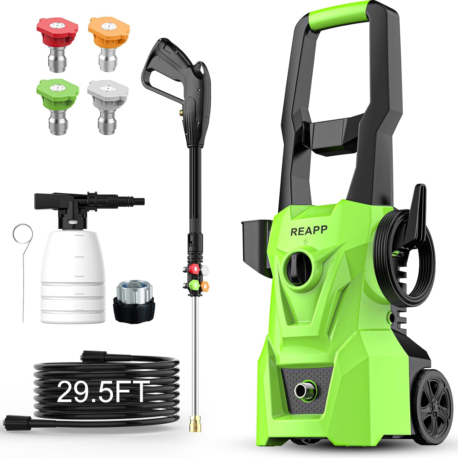 Electric high-pressure cleaning machine, foam sprayer, 4 quick-connect high-pressure nozzles, 2400 pounds/square inch 2.4 gallons/minute powerful cleaning machine, high-pressure cleaning equipment for
