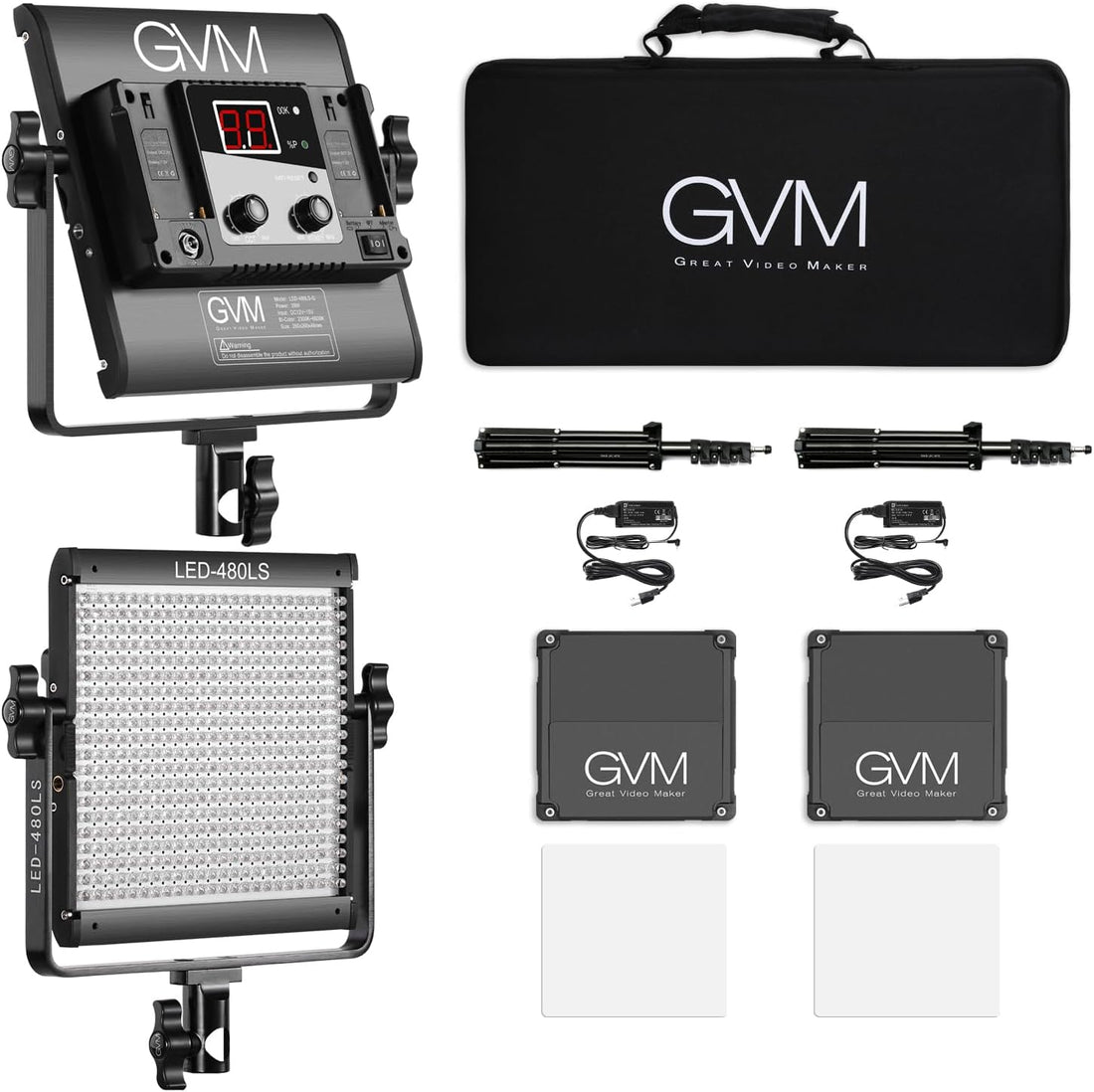 2 Pack LED Video Lighting Kits with APP Control, Bi-Color Variable 2300K~6800K with Digital Display Brightness of 10~100% for Video Photography, CRI97+ TLCI97 Led Video Light Panel +Barndoor