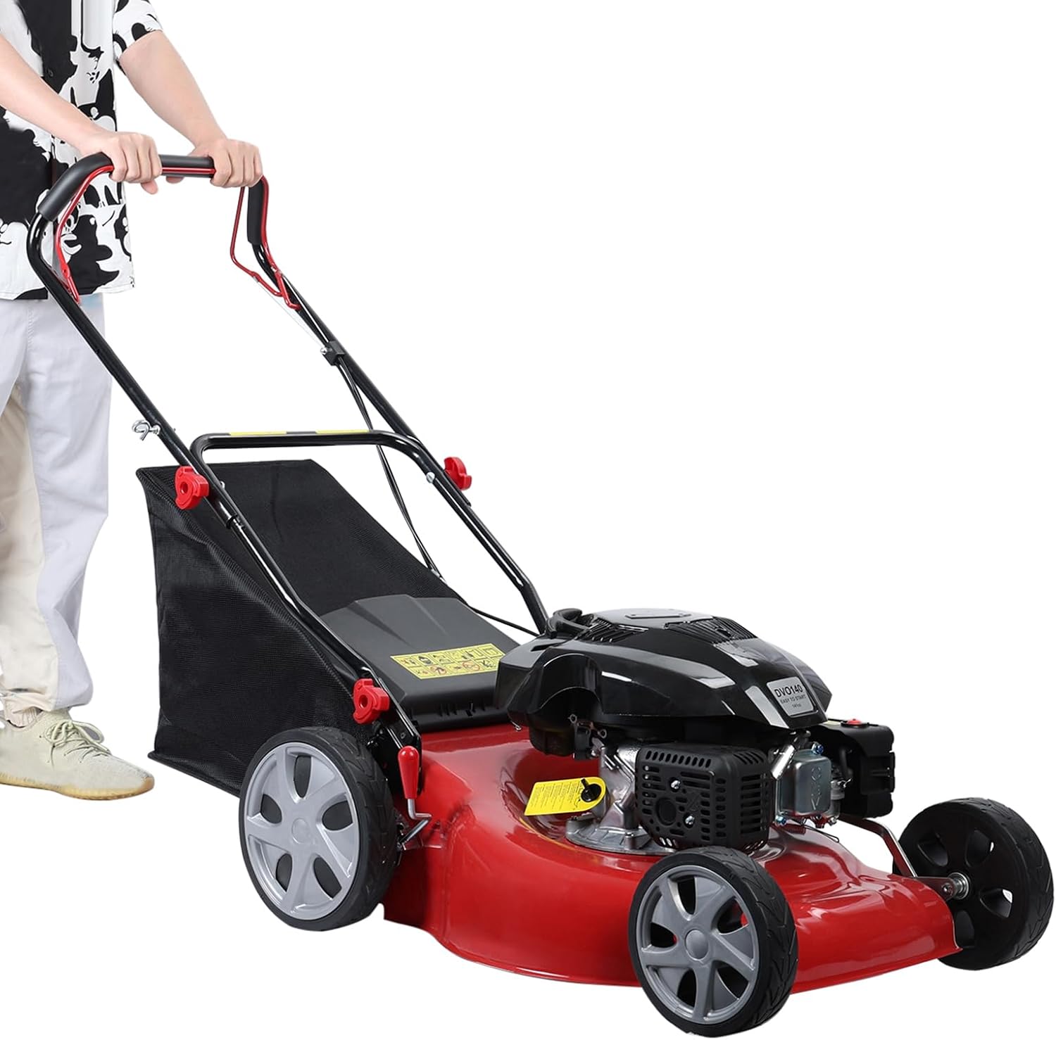 Self-propelled lawn mower, 141cc four-stroke gasoline engine, lawn mower with 20-inch blades, rear-wheel drive, push-type lawn mower, equipped with a 50-liter hay storage tank, rear wheel diameter 10 inches, rotational speed 2850 revolutions per minu