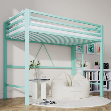 Loft Bed Twin Size with Ladder and Guardrail,Heavy Duty Metal Slats Support No Box Spring Needed Small Space Saving Furniture for Bedroom Dorm,Black