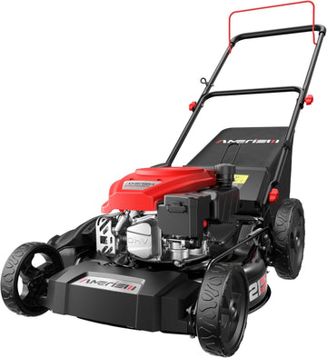 21" Steel Deck Gas Lawn Mower, 3-in-1 Push Mower, 144cc 4-Stroke OHV Engine, 6 Height Adjustment, 1.4 Bushel Grass Catcher with Bagging, Mulching & Side Discharge Efficient for Yard Garden