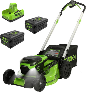 60V 21-inch self-propelled cordless lawn mower, brushless motor, LED lights, including 2 sets of 4.0 Ah batteries and a fast dual-port charger (compatible with 75 tools, running time 45 minutes)