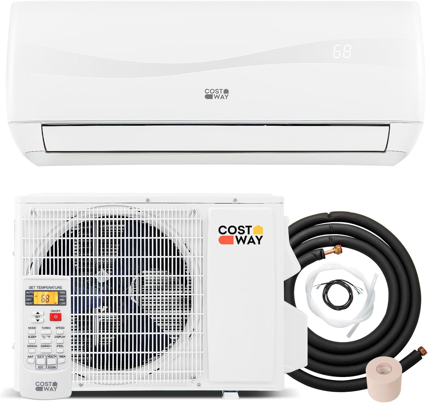 12000-watt mini split air conditioner and heater, 20 energy efficiency rating, 115 volts, wall-mounted tubeless air conditioning unit, capable of cooling rooms with an area not exceeding 750 square feet, energy-efficient inverter air conditioner equi