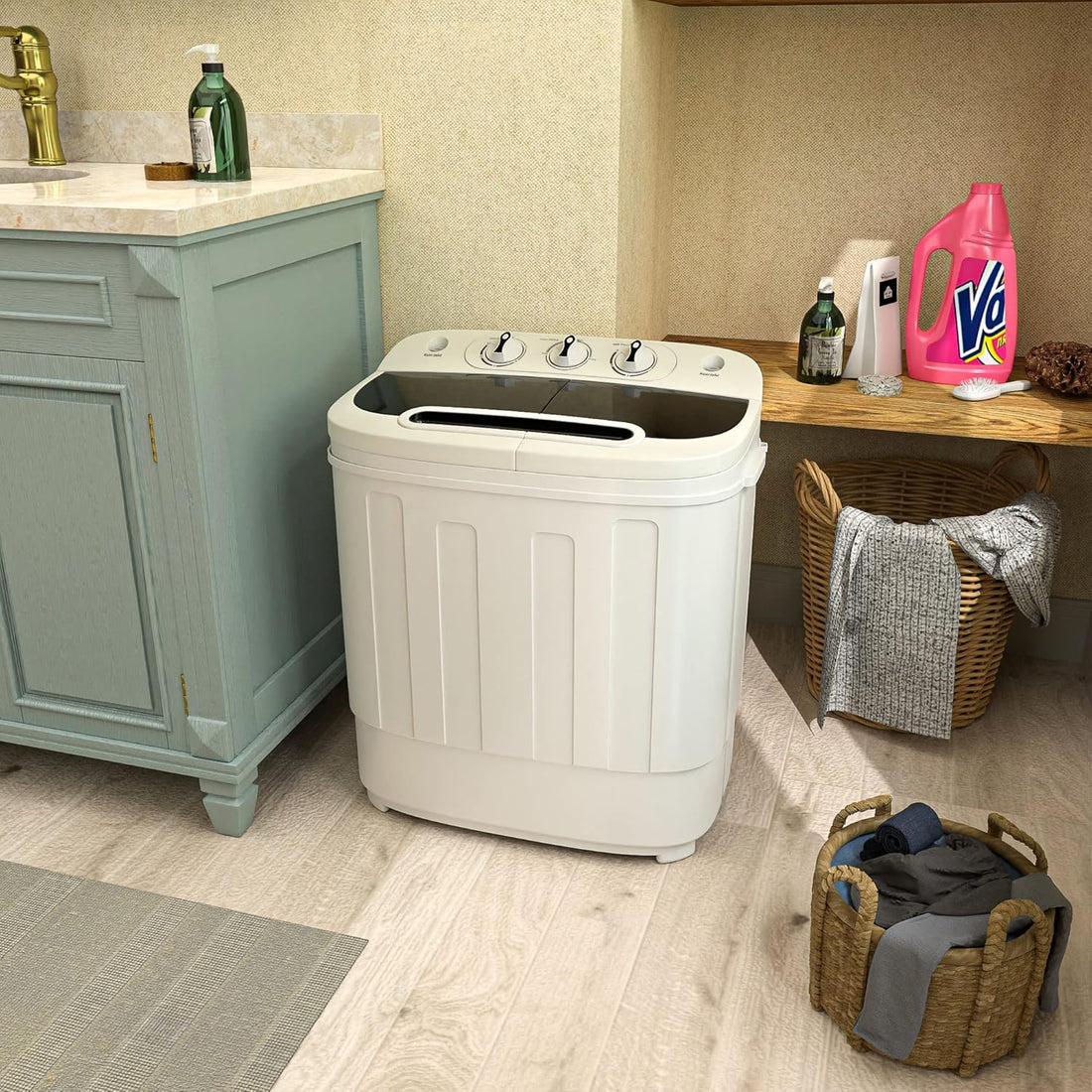 Portable mini double-burner washing machine, capacity 13 pounds, equipped with a spin dryer, a compact clothes washing machine, a lightweight small-sized washing machine, suitable for families, apartments, dormitory rooms, and campers.