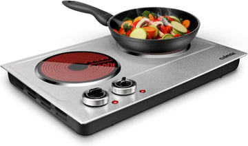 Hot Plate,1800W Ceramic Electric Hot Plate for Cooking, Dual Control Infrared Cooktop, Portable Countertop Burner, Glass Plate Electric Cooktop, Silver, Stainless Steel