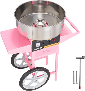 Electric Cotton Candy Machine with Cart, 1000W Commercial Floss Maker with Stainless Steel Bowl, Sugar Scoop and Drawer, Perfect for Home, Kids Birthday, Family Party, Pink