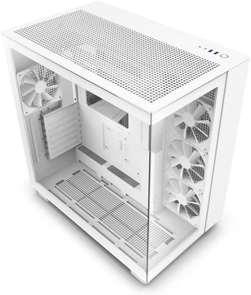H9 Flow Dual-Chamber ATX Mid-Tower PC Gaming Case – High-Airflow Perforated Top Panel – Tempered Glass Front & Side Panels – 360mm Radiator Support – Cable Management – White