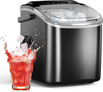 Ice Maker Countertop, Efficient Easy Carry Ice Machine, Self-Cleaning Ice Maker with Ice Scoop & Basket, 9pcs/ 8mins 26.6Lbs Per Day for Home/Office/Kitchen,Black