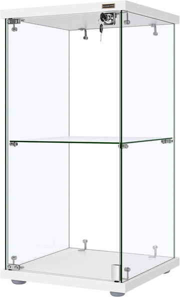 4 Layers 15.7''W x 15.7''D x 62.6''H Glass Display Cabinet Countertop Showcase with Lock, 5mm Tempered Glass 25mm MDF Base