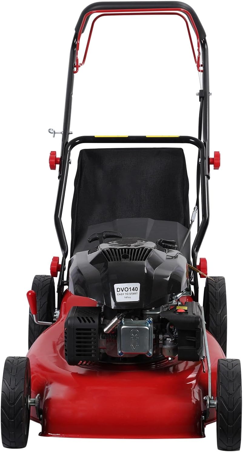 Self-propelled lawn mower, 141cc four-stroke gasoline engine, lawn mower with 20-inch blades, rear-wheel drive, push-type lawn mower, equipped with a 50-liter hay storage tank, rear wheel diameter 10 inches, rotational speed 2850 revolutions per minu