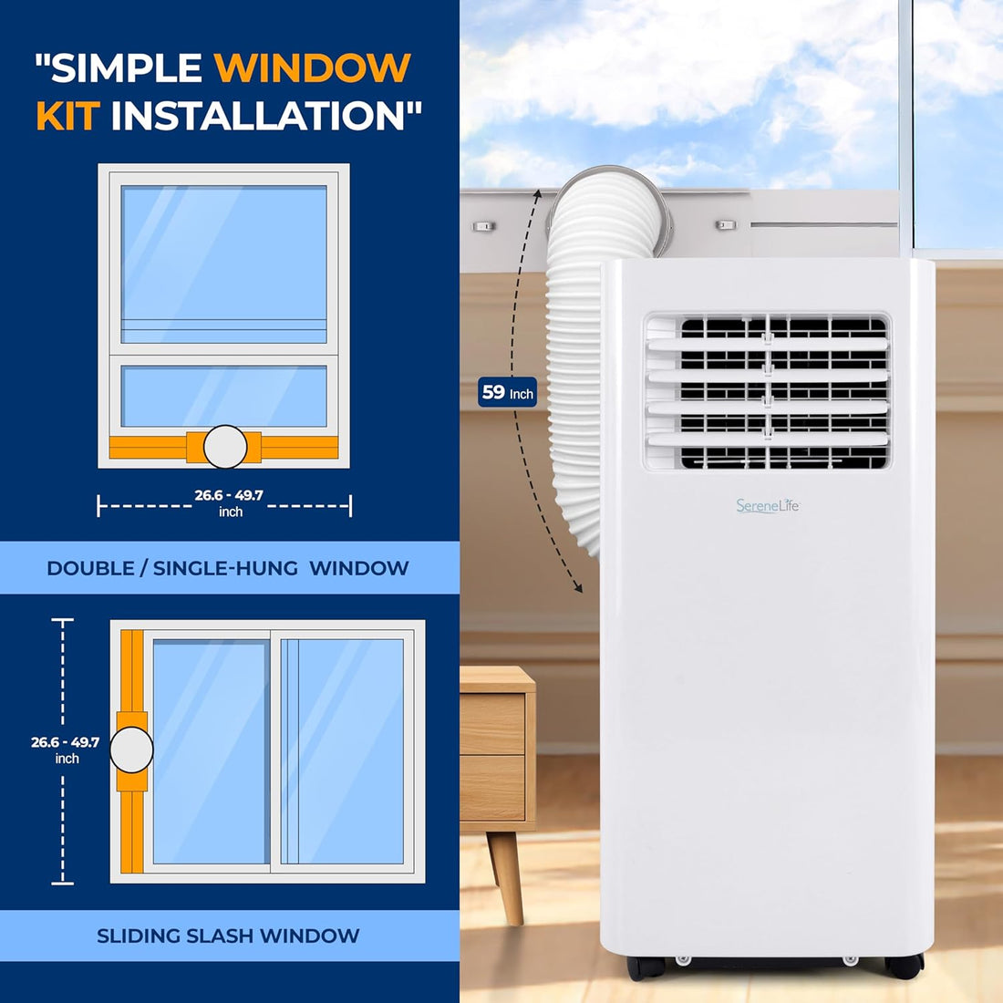 Portable Air Conditioner– 8,000 BTU 3-in-1 AC Unit with Cooling, Dehumidifier & Fan –w/ Remote Control, Window Mount Kit, Wheels, Quiet Operation for Rooms up to 300 sq ft