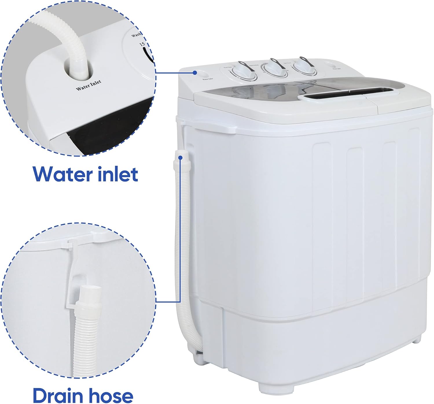 Portable mini double-burner washing machine, capacity 13 pounds, equipped with a spin dryer, a compact clothes washing machine, a lightweight small-sized washing machine, suitable for families, apartments, dormitory rooms, and campers.