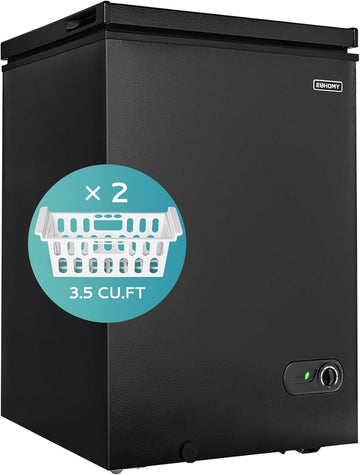 3.5 Cu.Ft Chest Freezer with Removable Basket, Small Deep Freezer Adjustable 7 Thermostat, Quiet Mini Freezer Free-Standing Top Door, Energy Saving for Apartment/Garage/Basement/Dorm/Home,Black