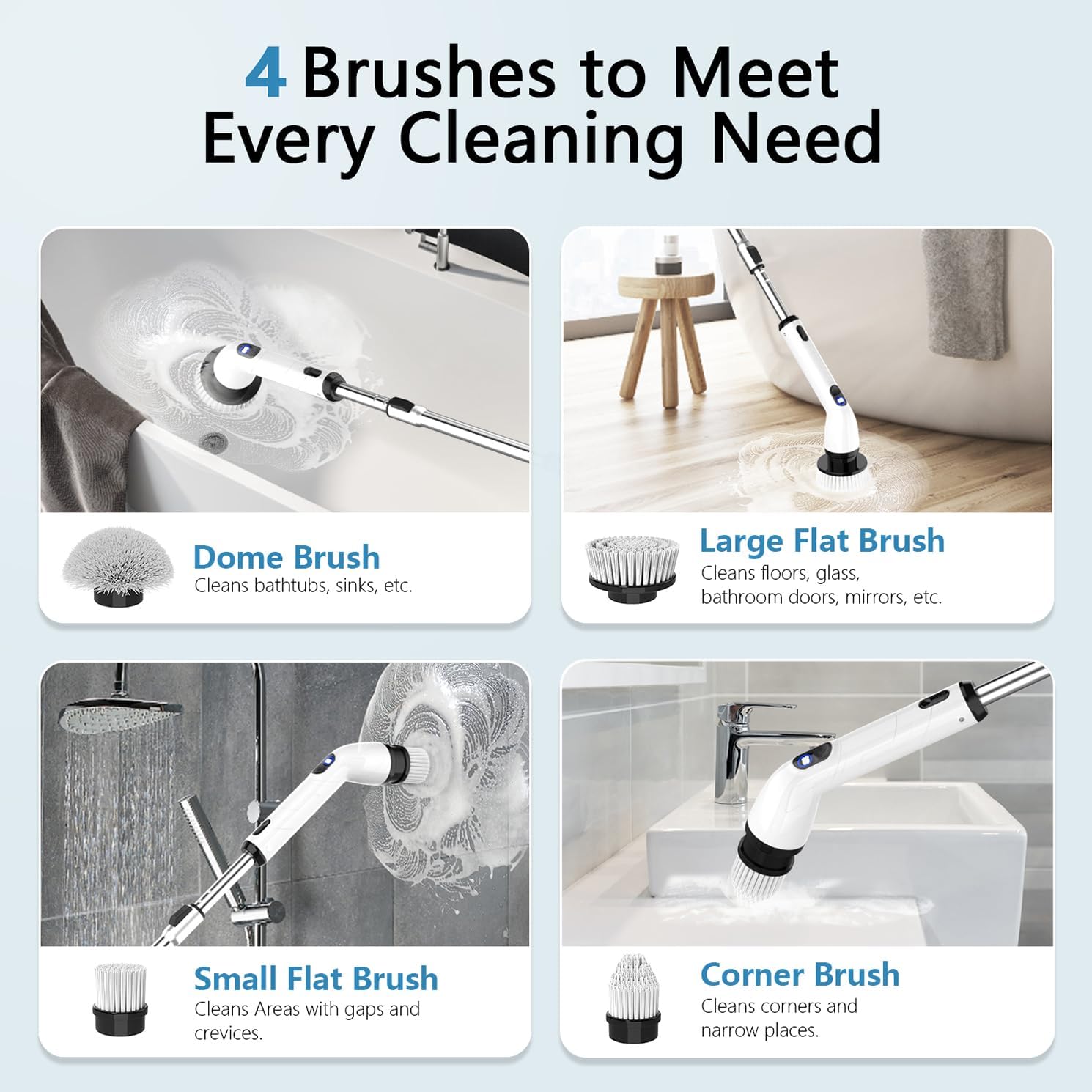 Electric Spin Scrubber, Full-Body IPX7 Waterproof Bathroom Scrubber with Power LCD Display, Adjustable Extension Handle, Cordless Shower Cleaner Brush for Bathtub Kitchen Wall Cleaning