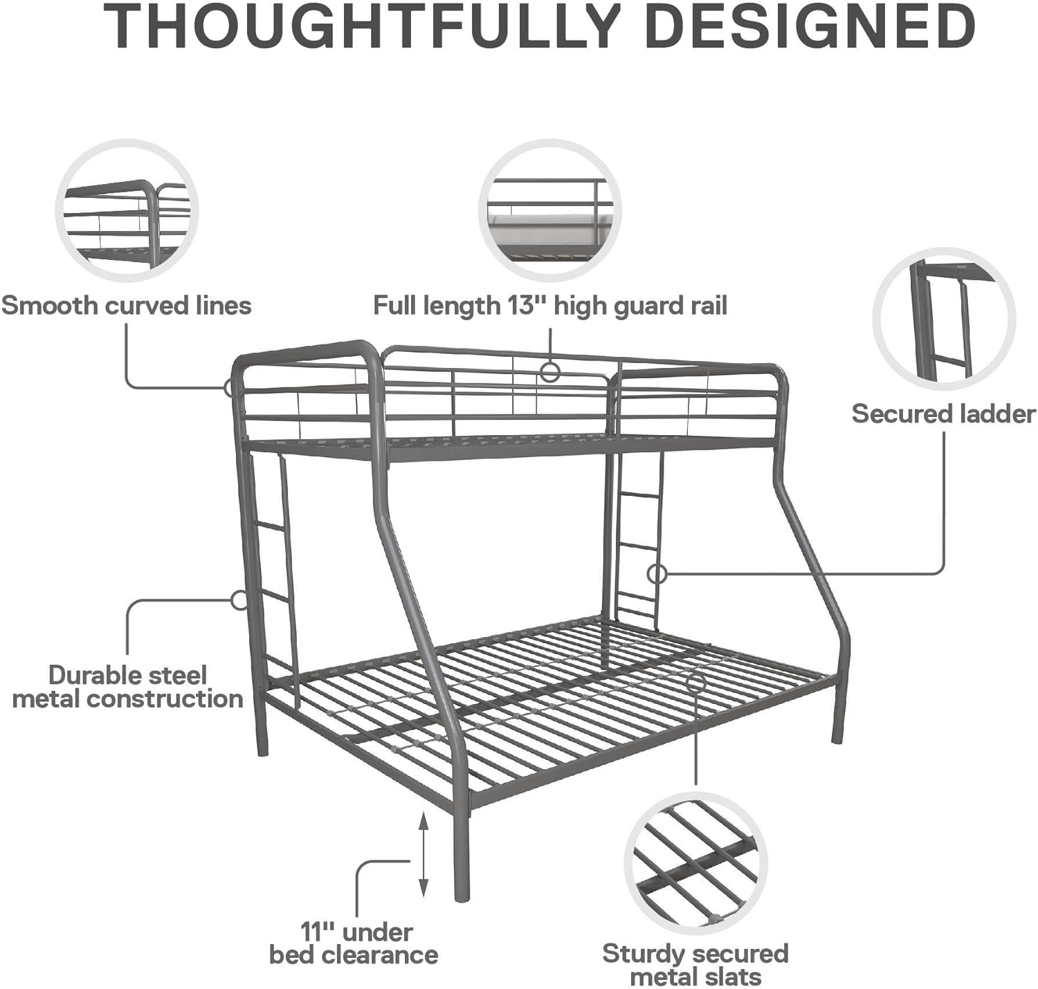 DHP Dusty Twin Over Full Metal Bunk Bed, Off White