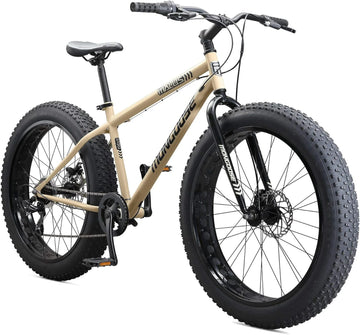 Mens and Women Fat Tire Mountain Bike, 26-Inch Bicycle Wheels, 4-Inch Wide Knobby Tires, Steel Frame, 7 Speed Drivetrain, Shimano Rear Derailleur, Disc Brakes