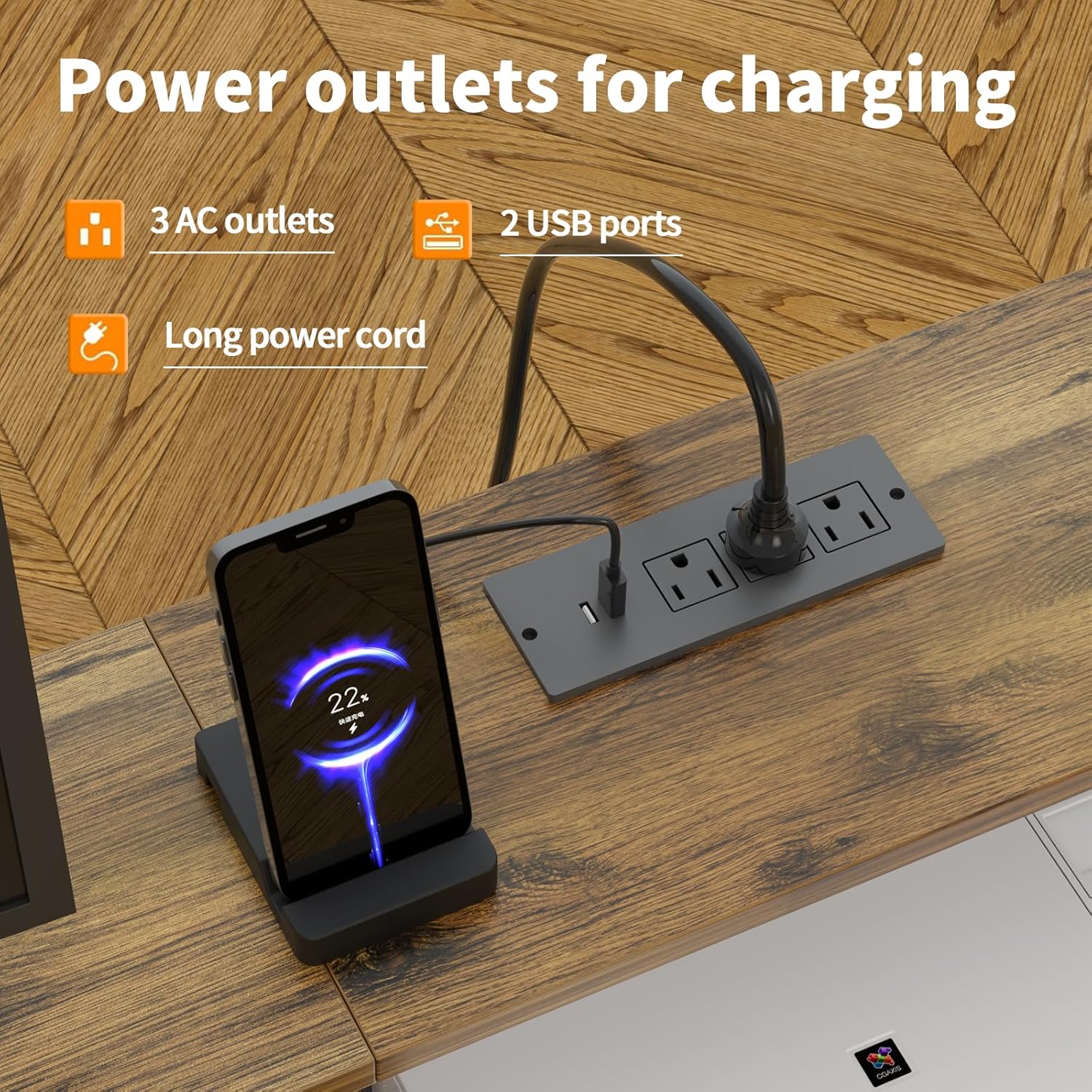 2 Person Desk with LED Lights & Charging Station – Long Desk for 2 with Storage Drawers, Monitor Riser, USB Ports & Outlets – Modern Study Table or Workstation for Home Office