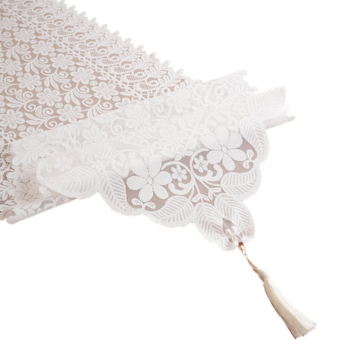 Floral Lace Table Runner with Tassel