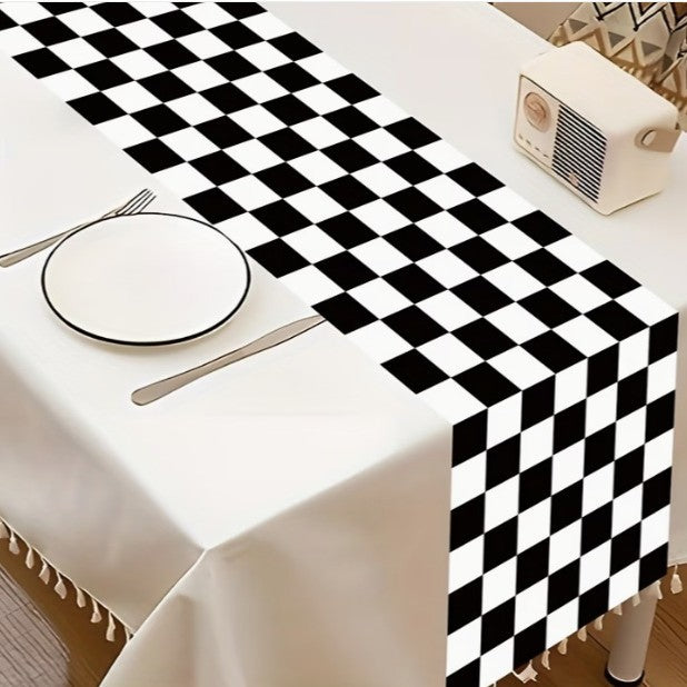 Race Car Table Runner Checkered Polyester