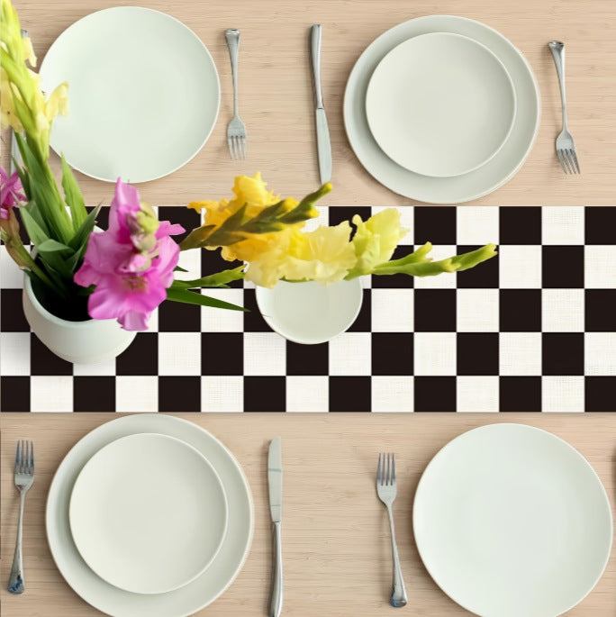 Race Car Table Runner Checkered Polyester