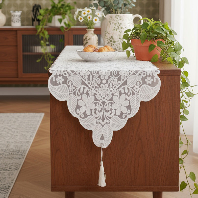 Floral Lace Table Runner with Tassel