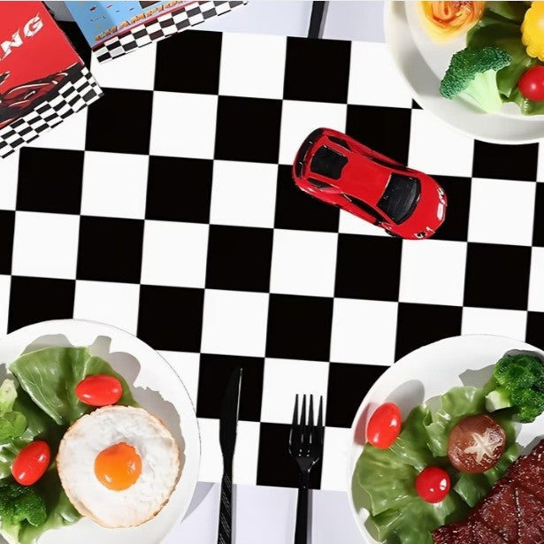 Race Car Table Runner Checkered Polyester