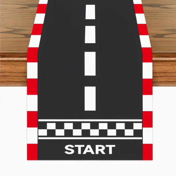 Race Car Table Runner Checkered Polyester