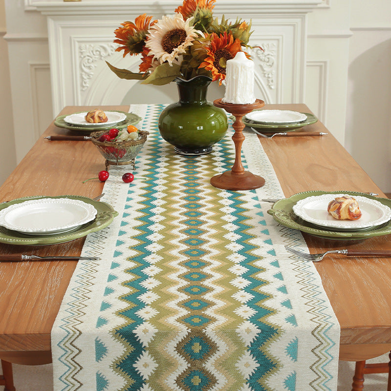 Geometric Table Runner with Tassels Polyester