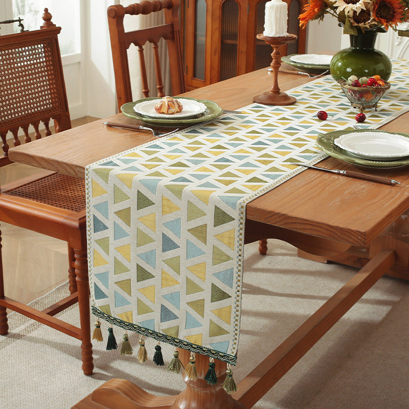Geometric Table Runner with Tassels Polyester