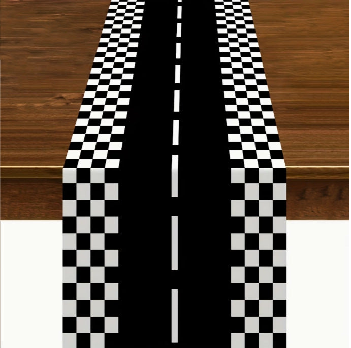 Race Car Table Runner Checkered Polyester