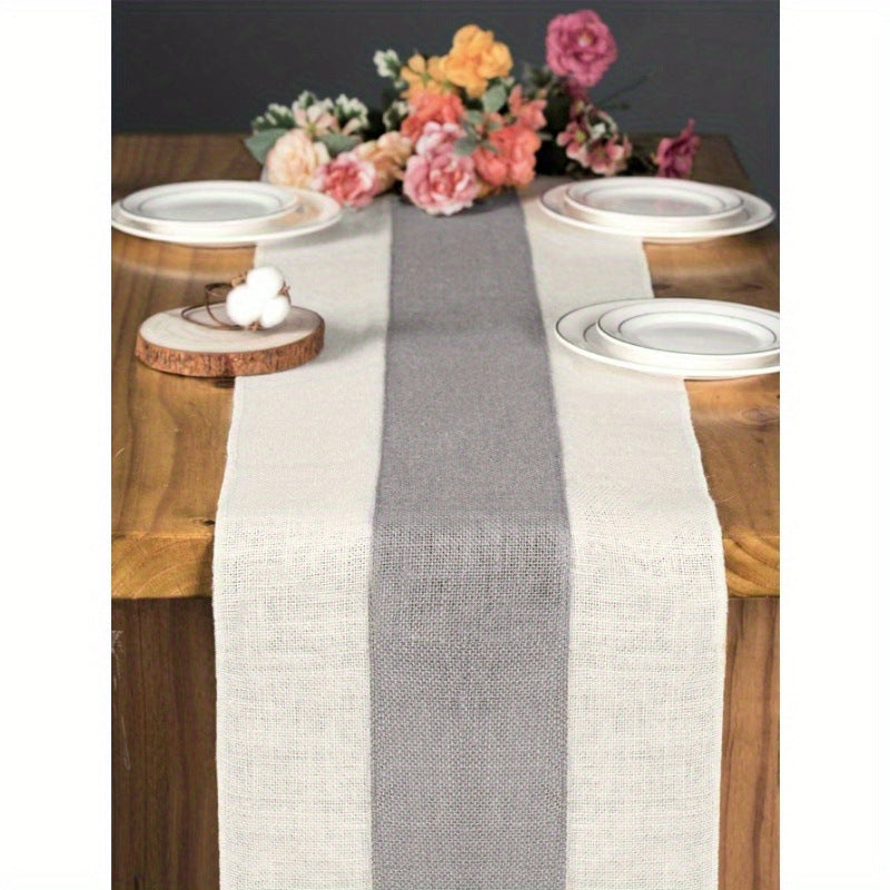 Linen Table Runner – Grey & Ivory Striped