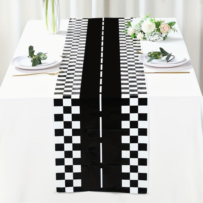 Race Car Table Runner Checkered Polyester