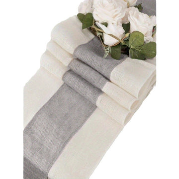 Linen Table Runner – Grey & Ivory Striped
