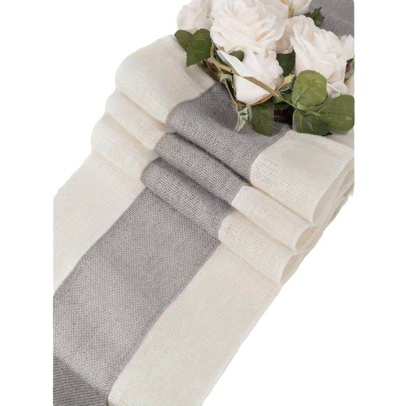 Linen Table Runner – Grey & Ivory Striped
