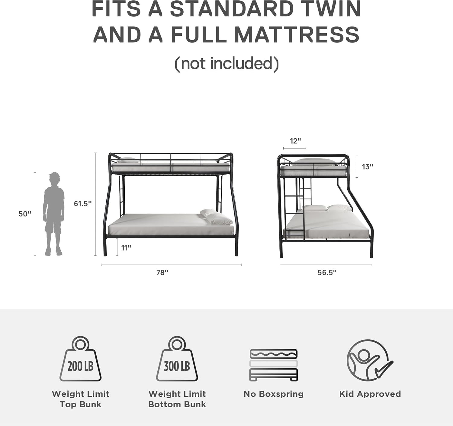DHP Dusty Twin Over Full Metal Bunk Bed, Off White