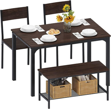 Dining Table and Chairs Dining Table Set with 2 Chairs and 1 Bench Bar Set Kitchen Table and Chairs for Dining Room Bistro Set，Pure White