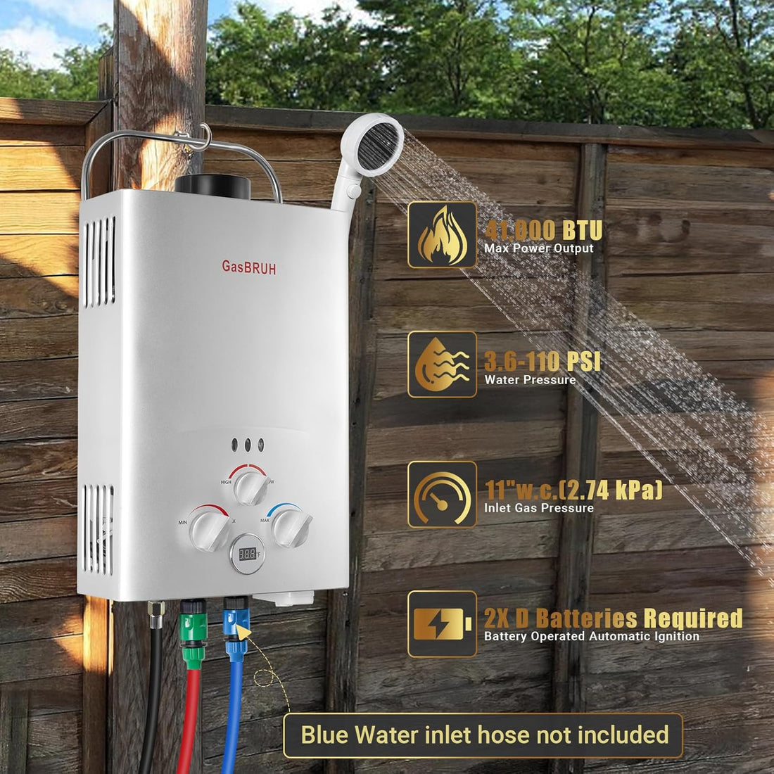 Tankless Water Heater Outdoor, 1.58 GPM, 6L Portable Propane Camping Water Heater with Overheating Protection for Indoor,RV,Camping