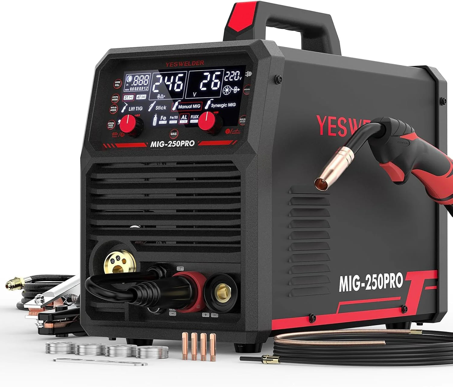 MIG Welder,110V Flux Core Welder Flux Core MIG/Lift TIG/Stick 3-in-1 Large LED Digital Display Welding Machine IGBT Inverter Welder FLUX-135PRO