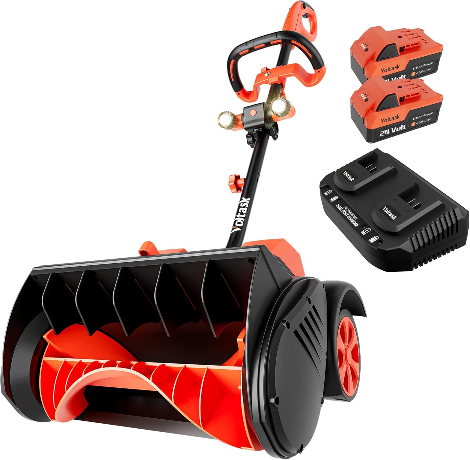 Cordless Snow Shovel with Wheels, 48V | 16-Inch | 4-Ah Brushless Cordless Snow Blower, Battery Snow Blower with Directional Plate & LED Lights (2 * 24V Battery & Dual Quick Charger Included)