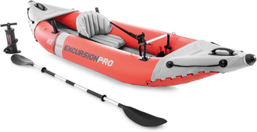 Excursion Pro Inflatable Kayak Set and Accessory Kit, Air Pump, and Carry Bag for Lakes and Rivers