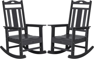 Outdoor Rocking Chairs Set of 2, HDPE All Weather Resistant Rocking Chair for Porch, Oversized Patio Rocker Chair for Adult, Outdoor Rockers for Garden Lawn