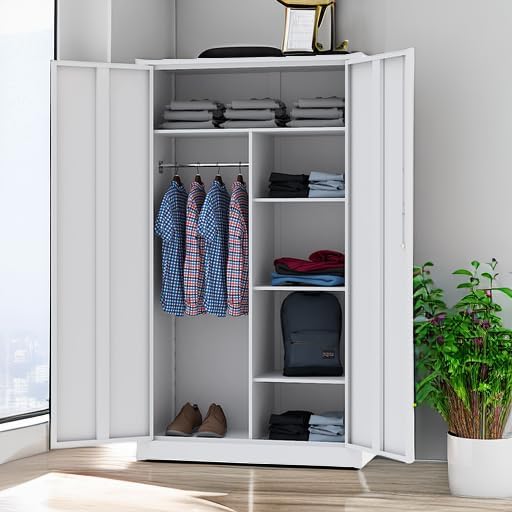 Metal Storage Cabinets Locker with Lock Door, 72'' Clothing Coat Steel Storage Freestanding Wardrobe for Office, Home, School, Employee,Gym,Fire Department (1PC-Black)