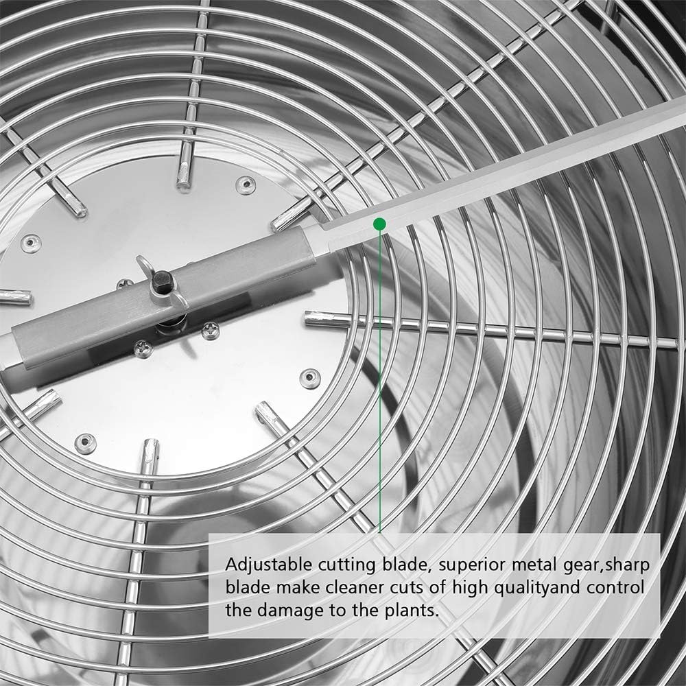 16-inch blade trimmer, using a twisted rotation cutting method, suitable for trimming plant buds and flowers. Equipped with upgraded gears, with sharp blades (2 serrated blades and 2 straight blades)