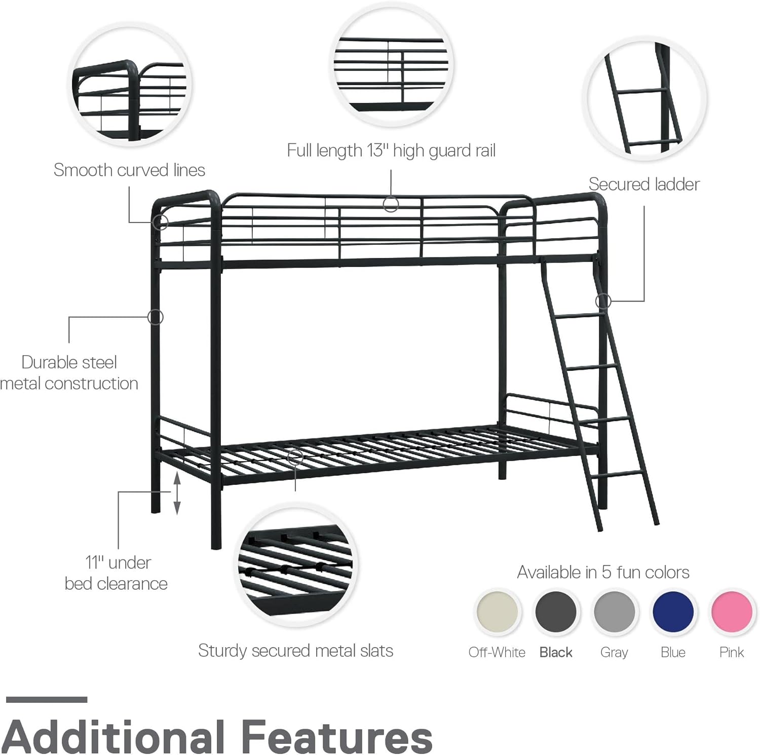 DHP Dusty Twin Over Full Metal Bunk Bed, Off White