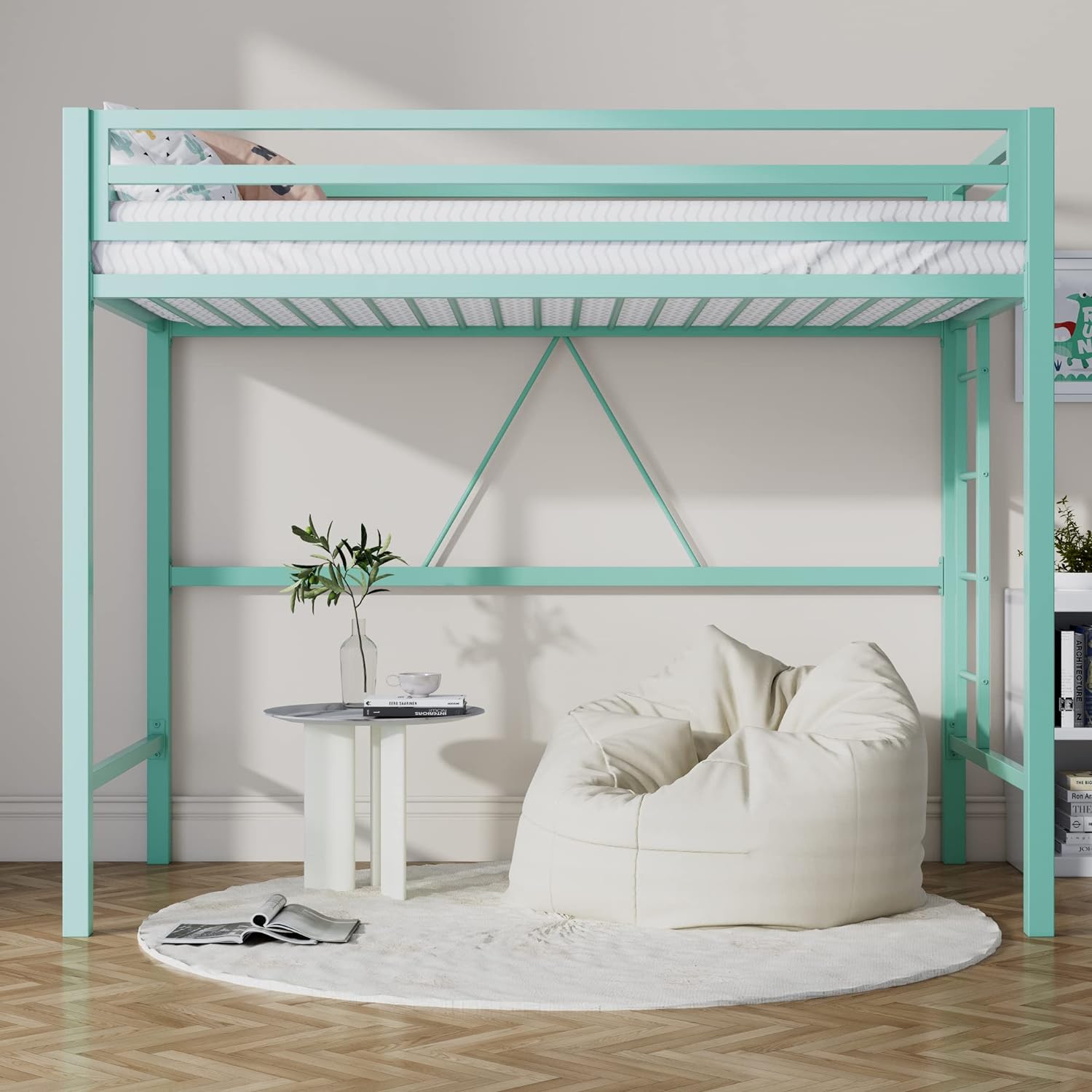 Loft Bed Twin Size with Ladder and Guardrail,Heavy Duty Metal Slats Support No Box Spring Needed Small Space Saving Furniture for Bedroom Dorm,Black